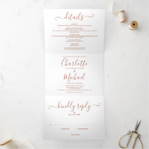 Invitation Trois Volets Terracotta Signature Script Mariage photo