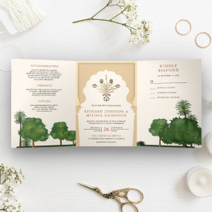Invitation Trois Volets Thème Royal Mughal Jardin Style Indien Mariage