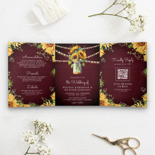 Invitation Trois Volets Tournesols de Bourgogne Pot Mason Code QR Mariage