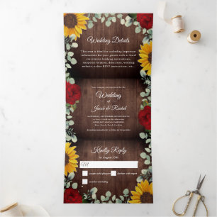 Invitation Trois Volets Tournesols Rustiques Eucalyptus Rose Mariage photo