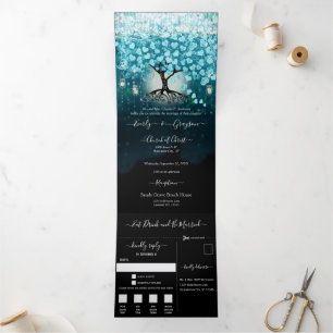 Invitation Trois Volets Tout en un Elégant Aqua Turquoise Mariage de la fe