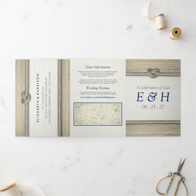 Invitation Trois Volets Tying The Knot Rustic Beach Wedding Suite (Extérieur)