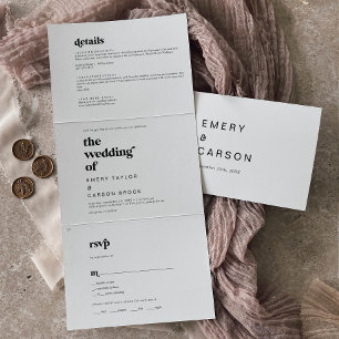 Invitation Trois Volets Typographie Noire moderne Mariage photo tout en un