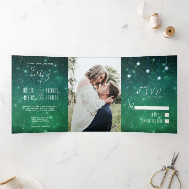 Invitation Trois Volets Un amour écrit dans les étoiles Mariage céleste (Intérieur)