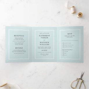 Invitation Trois Volets Un Mariage tout-en-un bleu élégant