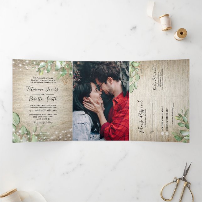 Invitation Trois Volets Une verdure toscane rustique tout en un Mariage (Intérieur)