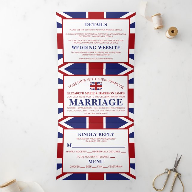 Invitation Trois Volets Union Jack Flag, British Mariage Suite (Intérieur)
