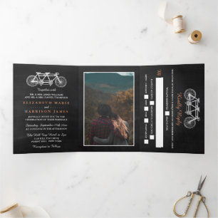 Invitation Trois Volets Vélo Tandem Sur Chalkboard Mariage Suite