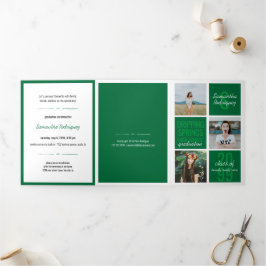 Invitation Trois Volets Verte 5-Photo Boîtes de divertissement Graduation
