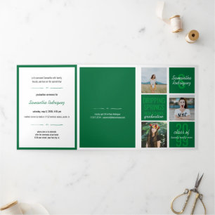Invitation Trois Volets Verte 5-Photo Boîtes de divertissement Graduation