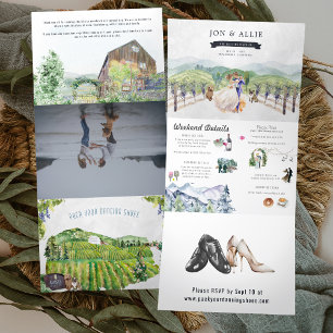 Invitation Trois Volets Vignoble Rustique de la Montagne   Mariage
