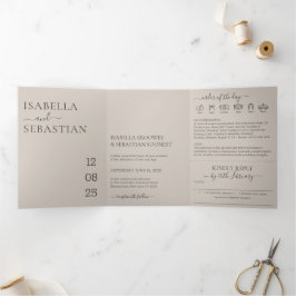 Invitation Trois Volets Wedding Soft Beige All in one set kindly reply