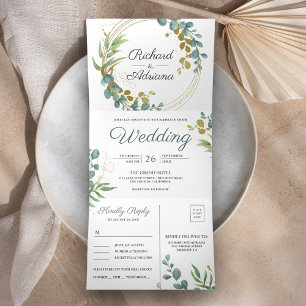 Invitation Trois Volets Wreath or Eucalyptus tout en un Mariage