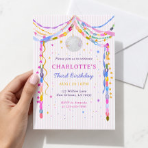 Invitation Troisième Anniversaire Boule Disco Chaî