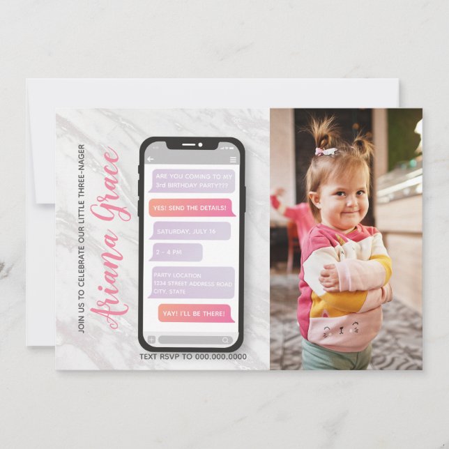 Invitation Troisième anniversaire de la fille de trois ans (Devant)