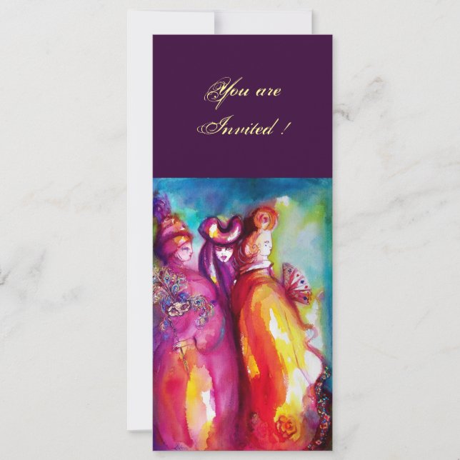 Invitation TROISIÈME BAL masqué ,or rouge jaune bleu (Devant)