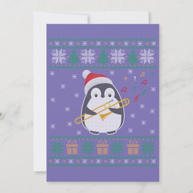 Invitation Trombone Vilain Chandail de Noël Penguin Noël Fami (Devant)