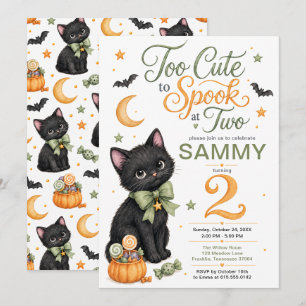 Invitation Trop mignon pour faire peur 2e anniversaire Chat n