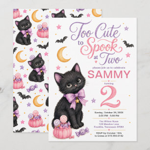 Invitation Trop mignon pour faire peur 2e anniversaire chat n