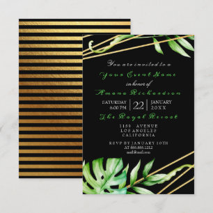 Invitation Tropic Jungle Black White Party stries encadrées