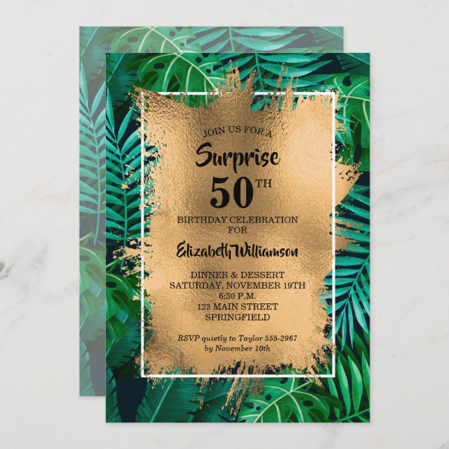 Invitation Tropical 50th Birthday Party (Devant / Derrière)