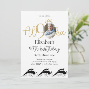 Invitation Tropical 90th Gold Birthday avec photo