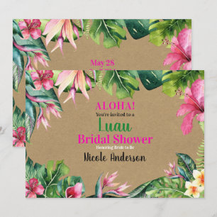 Invitation Tropical Aloha Floral Luau Kraft Fête de Mariage