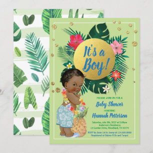 Invitation Tropical baby boy couples douche or vert