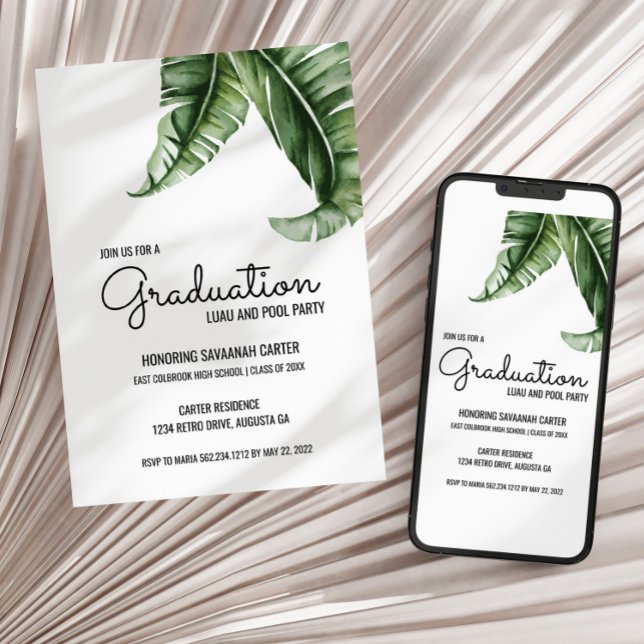 Invitation Tropical Banana Palm Leaf Graduation Party (Créateur téléchargé)