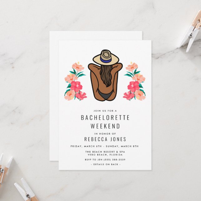 Invitation Tropical Beach Bachelorette Week-end Voyage (Devant/Arrière en situation)