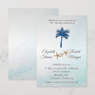 Invitation Tropical Beach Blue Parties scintillant Palm Maria
