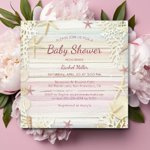 Invitation Tropical Beach Chic Baby shower moderne de coquill