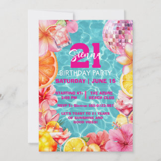 Invitation Tropical Beach Club Cocktail Fête d'anniversaire a