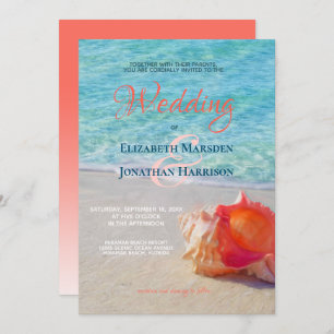 Invitation Tropical Beach Conch Shell Modern Ombre Mariage