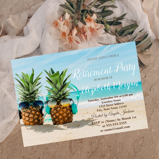 Invitation Tropical Beach Cool Pineapples Retraite (Créateur téléchargé)