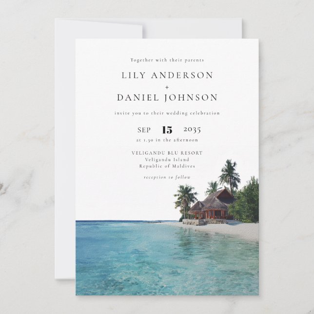 Invitation Tropical Beach Destination All In One Wedding (Devant)