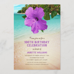 Invitation Tropical Beach Hawaiian Theme 100th Birthday