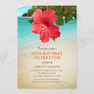 Invitation Tropical Beach Hawaiian Theme 30th Birthday Party