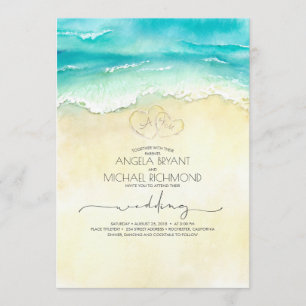 Invitation Tropical Beach Heart Aquarelle Shore Mariage