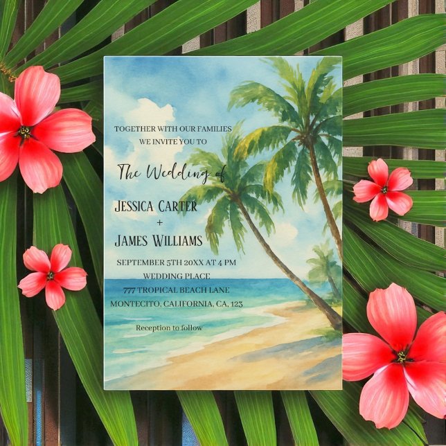Invitation Tropical Beach Palm Trees Destination Wedding (Créateur téléchargé)