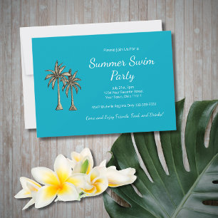 Invitation Tropical Beach Palm Trees Fête de la Piscine Turqu