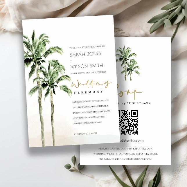 Invitation Tropical Beach Palm Trees Mariage QR Code RSVP (Créateur téléchargé)