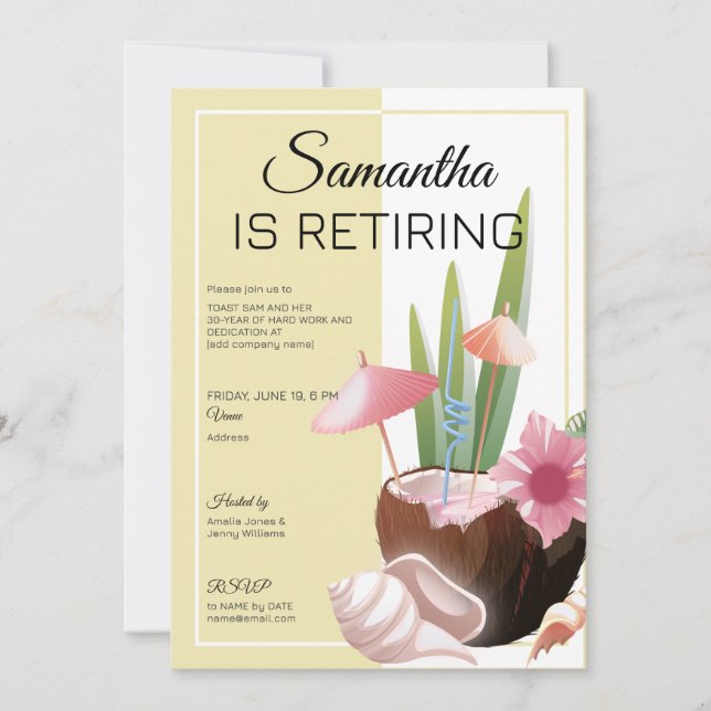 Invitation Tropical Beach Retraite Adieu Cocktail Party (Devant)