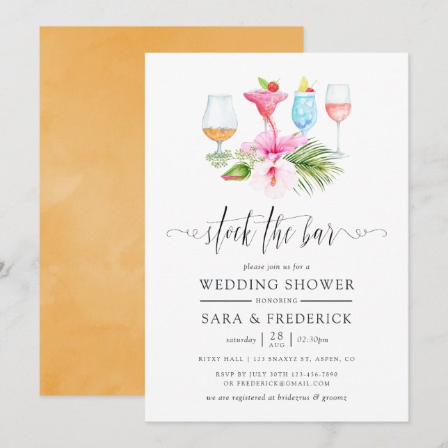 Invitation Tropical Beach Stock le Bar (Devant / Derrière)