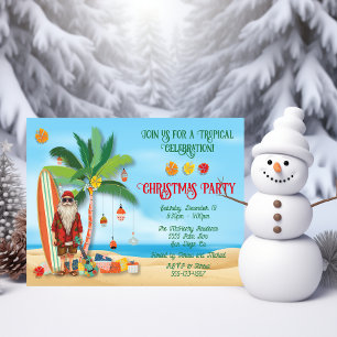 Invitation Tropical Beach Summer Père Noël Christmas Party