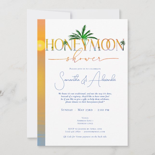 Invitation Tropical Beach Sunset Honeymoon Couples Douche (Devant)