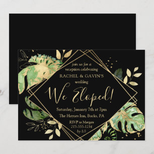 Invitation Tropical Black and Gold Nous avons Elopé Réception