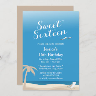 Invitation Tropical Blue Sky Beach thème Sweet 16