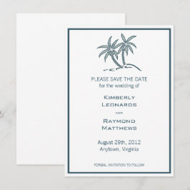 Invitation Tropical Blue Twin Palm Trees Enregistrer la date
