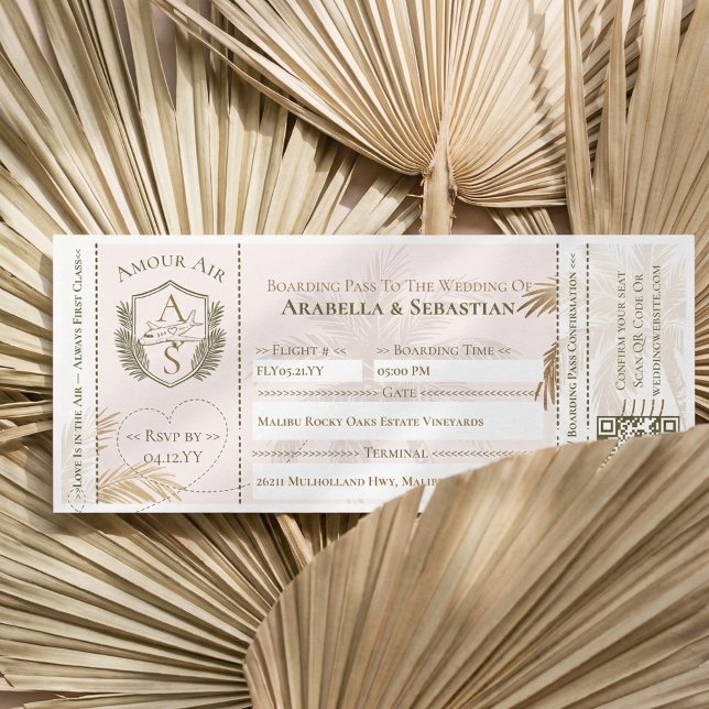 Invitation Tropical Boarding Plane Ticket Destination Wedding (Tropical Boarding Plane Ticket Destination Wedding Invitation (Front))